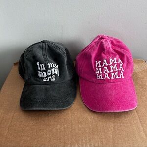 2 for $15 Mama Hats Black and Pink Embroidered Caps One Size